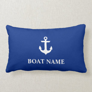 Nautical Boat Name Anchor Lumbar Pillow Blue Kussen
