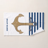 Nautical Boat Name, Anchor Navy Blue Stripe Bad Handdoek (Handdoek)