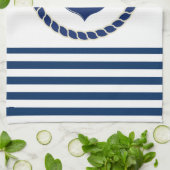 Nautical Boat Name,Anchor Navy Blue Striped Theedoek (Gevouwen)