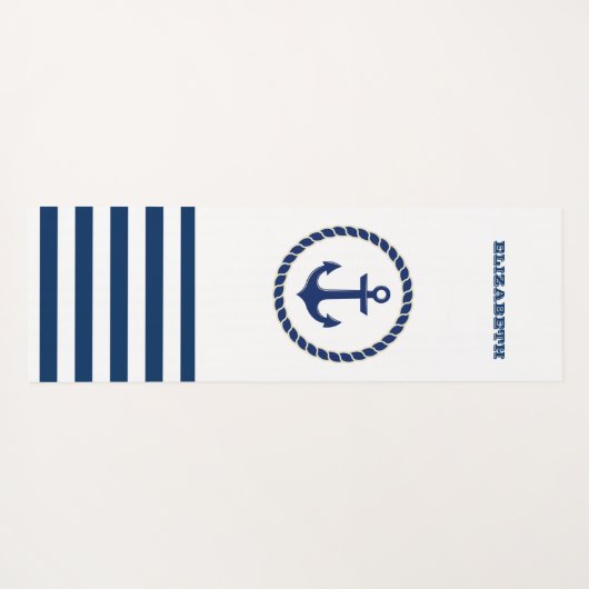 Nautical Boat Name,Anchor Navy Blue Striped Yogamat (Achterkant (horizontaal))