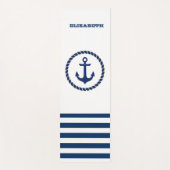 Nautical Boat Name,Anchor Navy Blue Striped Yogamat (Voorkant)