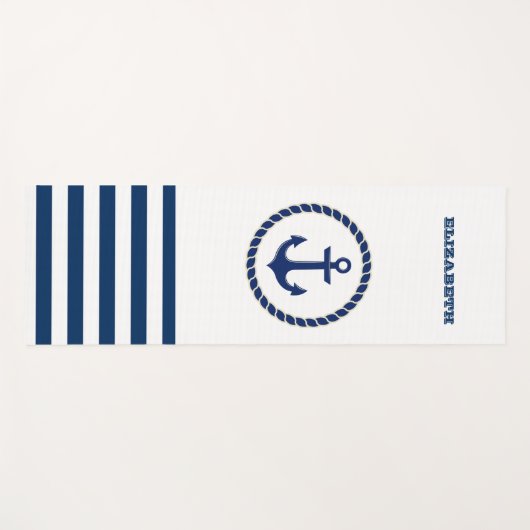 Nautical Boat Name,Anchor Navy Blue Striped Yogamat (Voorkant (horizontaal))