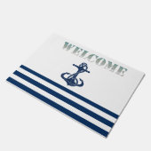 Nautical Boat Name,Anchor Navy Blue Stripes Deurmat (Schuin)