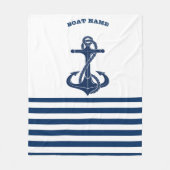 Nautical Boat Name,Anchor Navy Blue Stripes Fleece Deken (Voorkant)