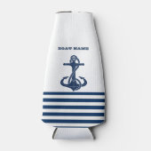 Nautical Boat Name,Anchor Navy Blue Stripes Flesjeskoeler (Voorkant)