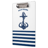 Nautical Boat Name,Anchor Navy Blue Stripes Klembord (Links)