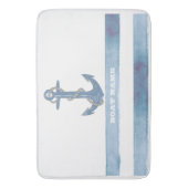 Nautical Boat Name,Anchor,Rope,Light Blue Stripes Badmat (Voorkant Verticaal)