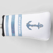 Nautical Boat Name,Anchor,Rope,Light Blue Stripes Golfheadcover (Voorkant)