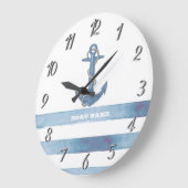 Nautical Boat Name,Anchor,Rope,Light Blue Stripes Grote Klok (Hoek)