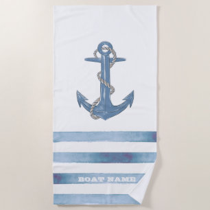 Nautical Boat Name,Anchor,Rope,Light Blue Stripes Strandlaken