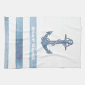 Nautical Boat Name,Anchor,Rope,Light Blue Stripes Theedoek (Horizontaal)