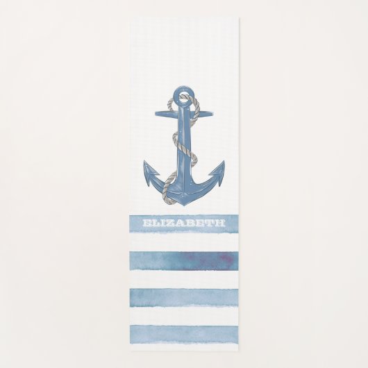 Nautical Boat Name,Anchor,Rope,Light Blue Stripes Yogamat (Voorkant)