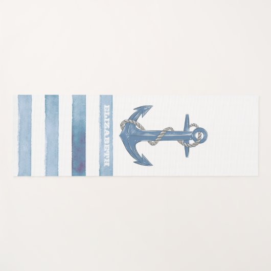 Nautical Boat Name,Anchor,Rope,Light Blue Stripes Yogamat (Voorkant (horizontaal))