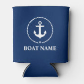 Nautical Boat Name Anchor Rope Navy Blue Blikjeskoeler (Voorkant)