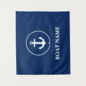 Nautical Boat Name Anchor Rope Navy Blue Wandkleed (Voorkant)
