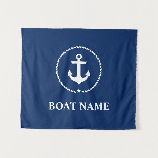 Nautical Boat Name Anchor Rope Navy Blue Wandkleed (Voorkant (horizontaal))