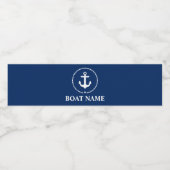 Nautical Boat Name Anchor Rope Navy Blue Waterfles Etiket (Enkel label)