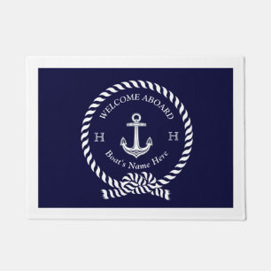 Nautical Boat Name Anchor Rope Navy Blue Welkom Deurmat