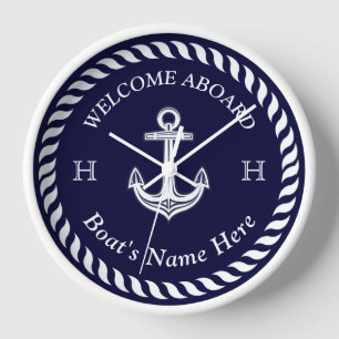 Nautical Boat Name Anchor Rope Navy Blue White