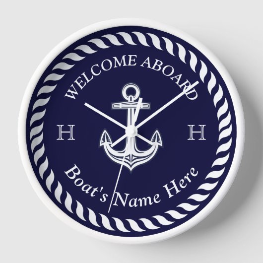Nautical Boat Name Anchor Rope Navy Blue White (Voorkant)