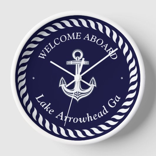 Nautical Boat Name Anchor Rope Navy Blue White (Voorkant)