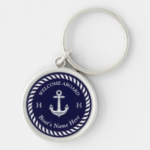 Nautical Boat Name Anchor Rope Navy Blue White Sleutelhanger
