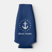 Nautical Boat Name Anchor Stars Navy Blue Flesjeskoeler (Voorkant)