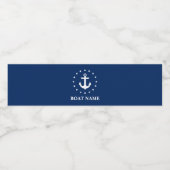 Nautical Boat Name Anchor Stars Navy Blue Waterfles Etiket (Enkel label)