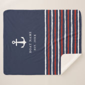 Nautical Boat Name Anchor Stripes Navy Blue Sherpa Sherpa Deken (Voorkant (horizontaal))