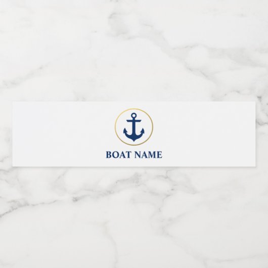 Nautical Boat Name Anchor White Waterfles Etiket (Enkel label)