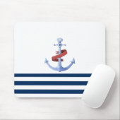 Nautical Boat Name, Blue Anchor Navy Blue Striped Muismat (Met muis)