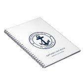 Nautical Boat Name Navy Blue Anchor Captain's Log Notitieboek (Rechterzijde)