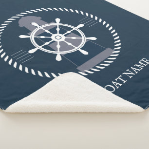 Nautical Boat Name Navy Blue Sherpa Deken