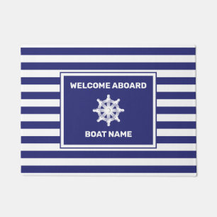 Nautical boat Name Navy Blue Striped Design Doorma Deurmat