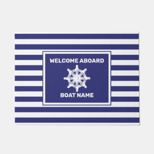 Nautical boat Name Navy Blue Striped Deurklep Deurmat