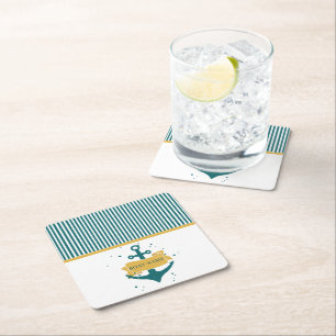 Nautical Boat Name Persoonlijk Vierkante Kartonnen Onderzetter