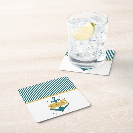 Nautical Boat Name Persoonlijk Vierkante Kartonnen Onderzetter (Insitu)