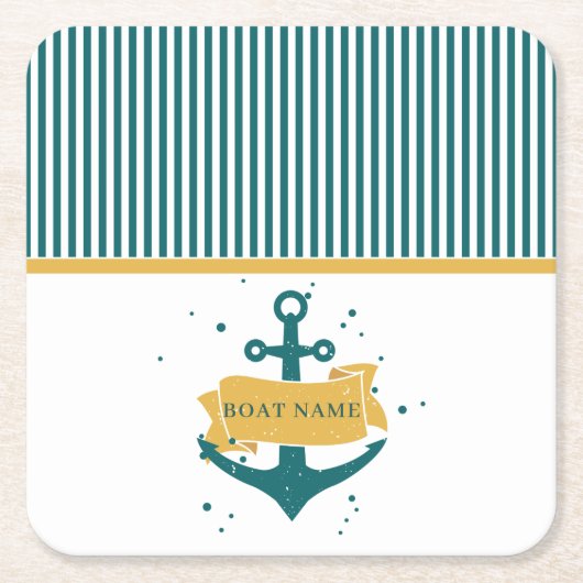 Nautical Boat Name Persoonlijk Vierkante Kartonnen Onderzetter (Voorkant)