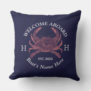 Nautical Boat Name Red Crab Welcome Naval Blue Buitenkussen