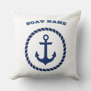 Nautical Boat Name,Rope,Anchor Navy Blue Striped Kussen