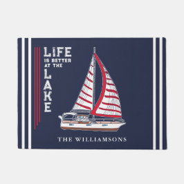 Nautical Boat Navy Blue Life is Beter bij het meer Deurmat