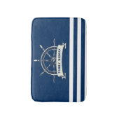 Nautical Boat Wheel, Navy Blue Stripes Badmat (Voorkant Verticaal)