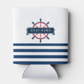 Nautical Boat Wheel, Navy Blue Stripes Blikjeskoeler (Achterkant)