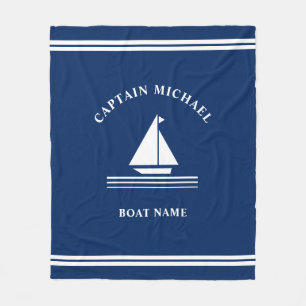 Nautical boating Navy Blue Boat Name Sailing Fleece Deken