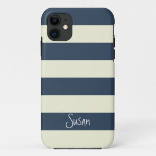Nautical Bold Navy Stripes met naam - iPhone Case