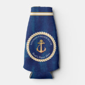 Nautical Boot Naam Anker Navy Blauw en Geel Flesjeskoeler (Voorkant)