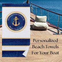 Nautical Boot Naam Anker Touw Navy Blauw Geel
