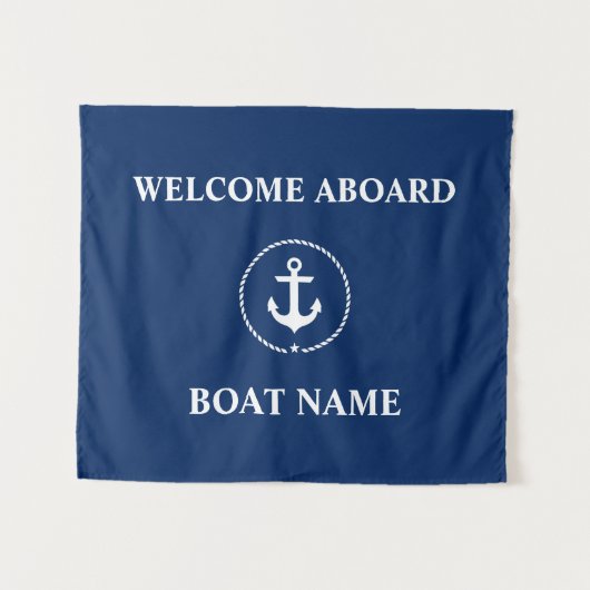 Nautical Boot Naam Anker Welkom Navy Blue Wandkleed (Voorkant (horizontaal))