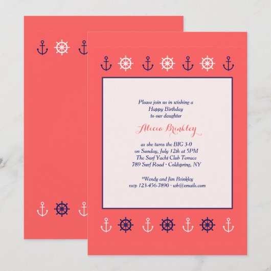 Nautical Border Uitnodiging (Voorkant / Achterkant)