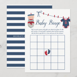 Nautical Boy Baby shower Baby Bingo Kaart